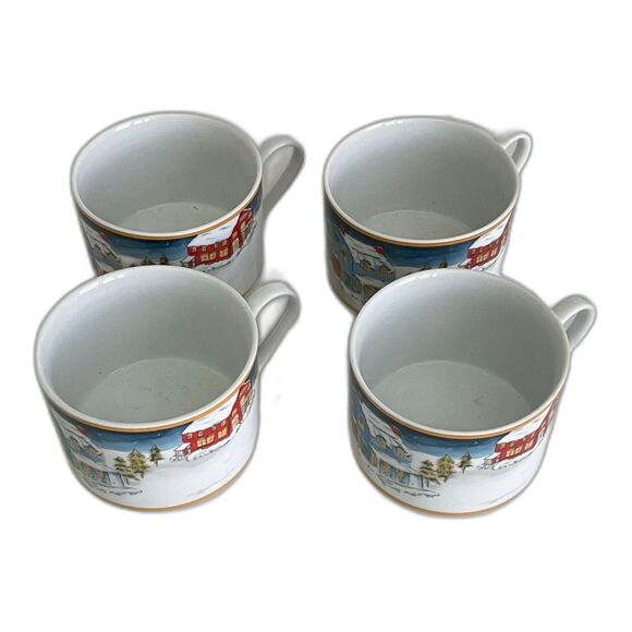 American Atelier Christmas/Winter Village Coffee/Hot Chocolate Cups Set of 4 - Picture 7 of 9